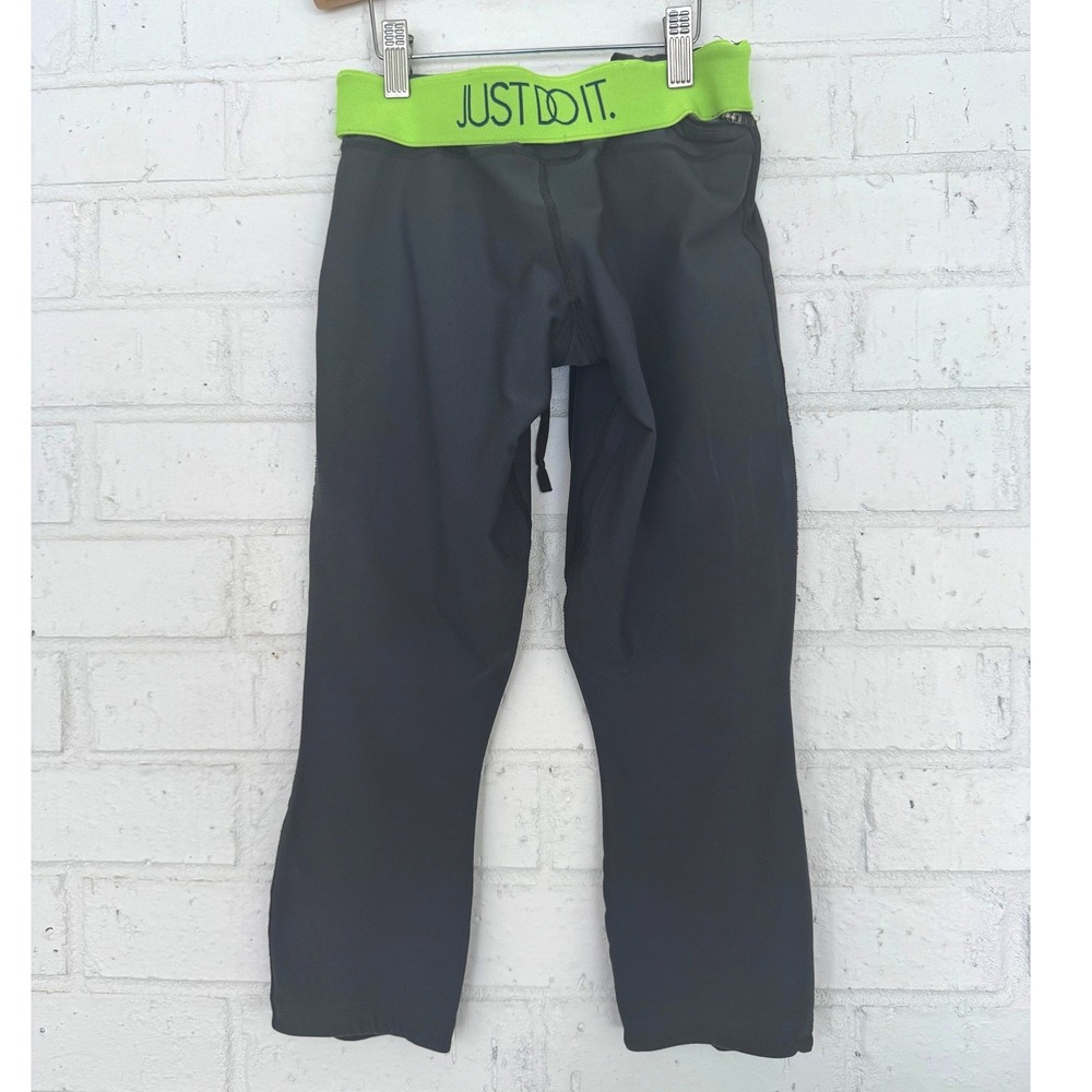 Nike Dri-Fit Just Do It Neon Green Waistband Cropped Capri Leggings Runcore